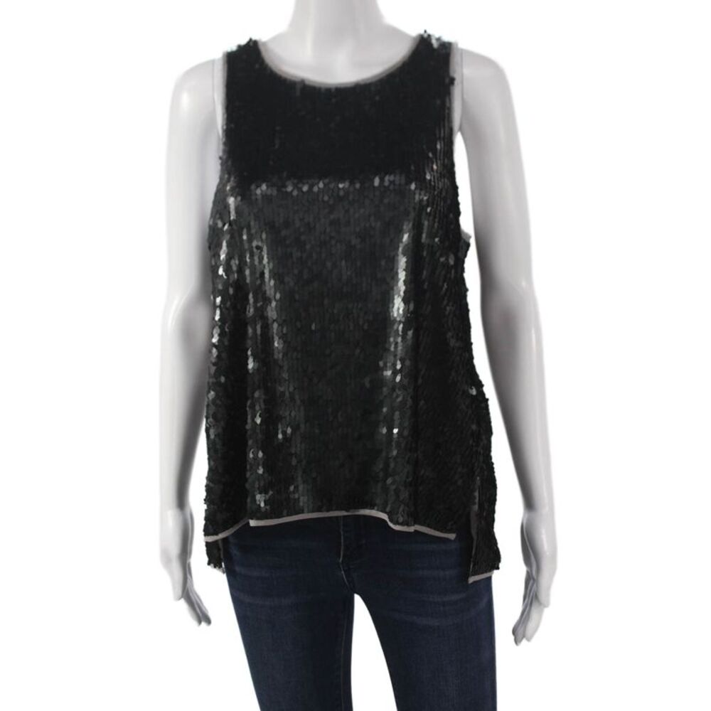 27 Miles Women Basic Black Sleeveless Round Neck Button Tank Size S